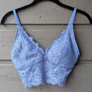NWT Gilly Hicks Soft Periwinkle Blue Lace Long Line Bralette Size XS Dainty